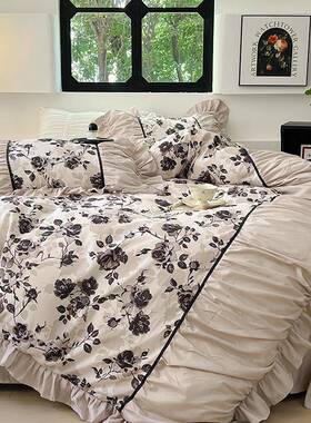 新式大花边款亲肤法磨毛四件复古小AL101115碎花被套床套上用品床