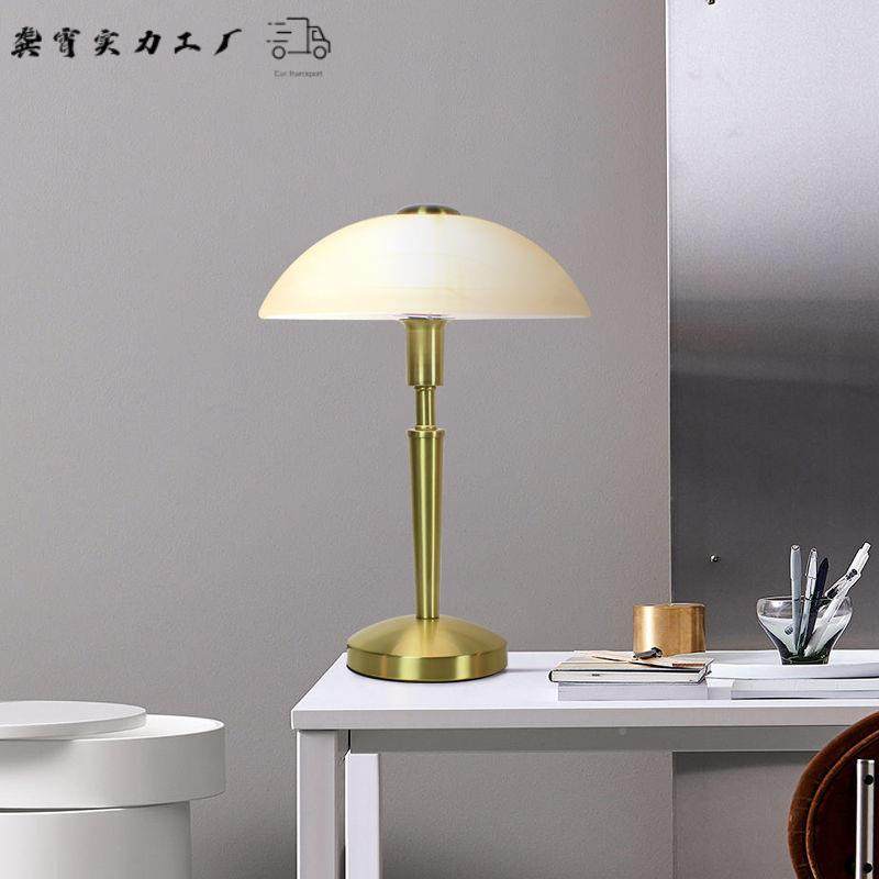 卧室头复古美式玻璃台灯客温厅轻XMB奢实木中式书床房触摸灯馨台