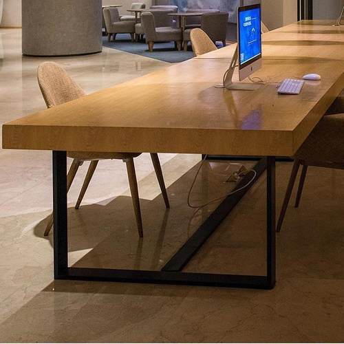 实木长条办公桌lot休闲椅组合f型休闲简约现餐代大见详情厅工作台