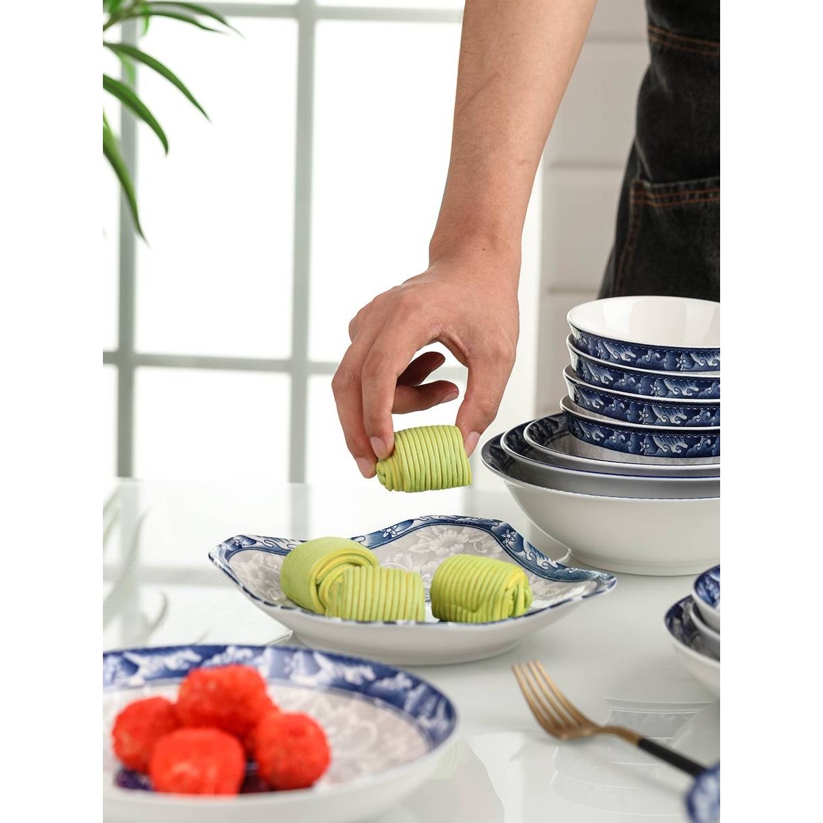 碗碟套装家用78件青花瓷碗鱼碟子组合餐具中式碗盘10人用创意碗筷