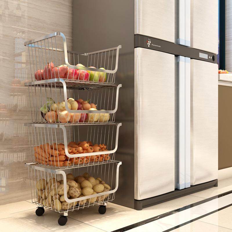 30不锈钢厨房物架落置地多层家用品置4储物收纳筐放水果蔬ZM-031