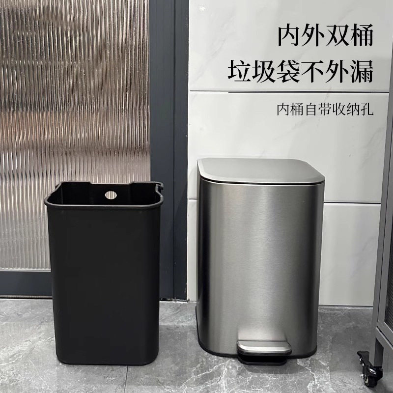 简约灰钢厨房垃圾桶家用不锈钢客厅脚踏式厕所脚踩带盖大号宽口桶