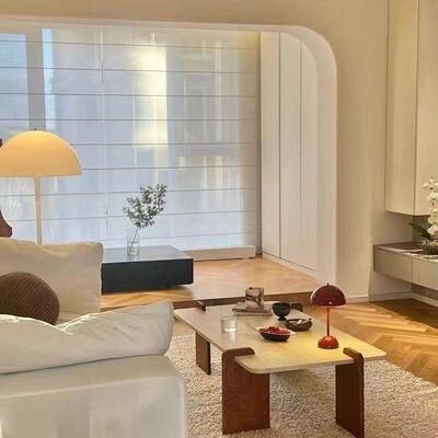 奶油茶几复古实木厅小户风型网红民宿客家用奢方形洞石88542岩板