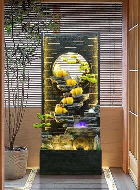 水幕墙屏风玄关落循环水假山喷泉入户招财景观TB679977装饰客水厅