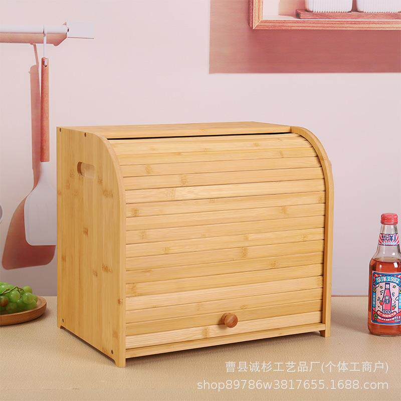 货竹制面包收纳箱层食物现储物箱家竹帘/挡板用烘焙点心双面包柜