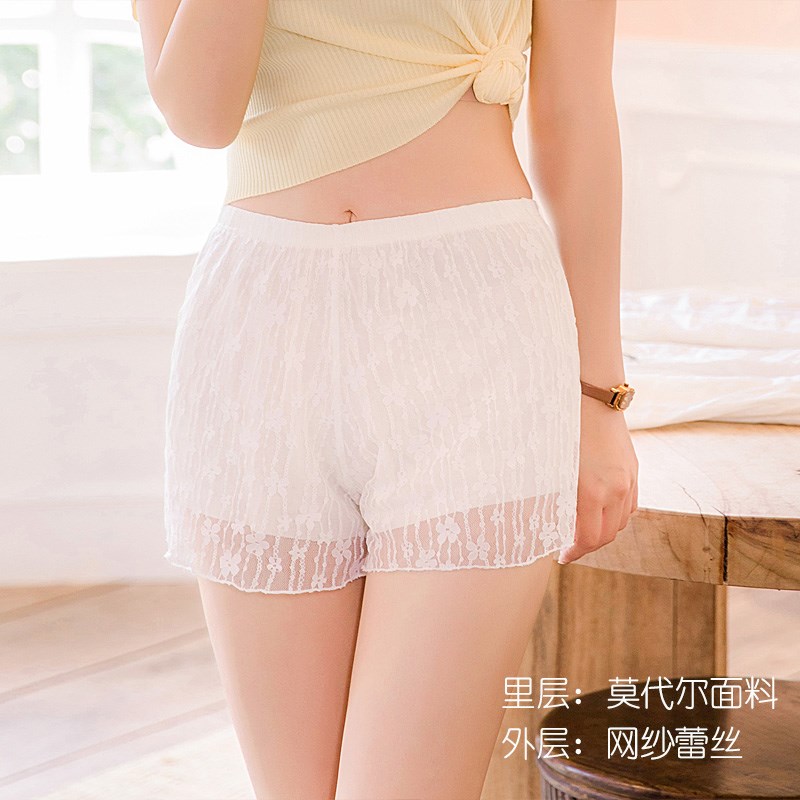 安全裤女防走光女不卷边蕾丝四角平角保险内裤内外穿学生打底裤夏