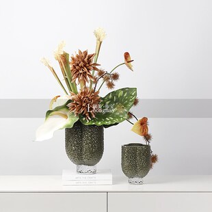 现代艺术绿色水波纹玻璃花瓶插花样板房花艺客厅茶几玄关餐桌花器