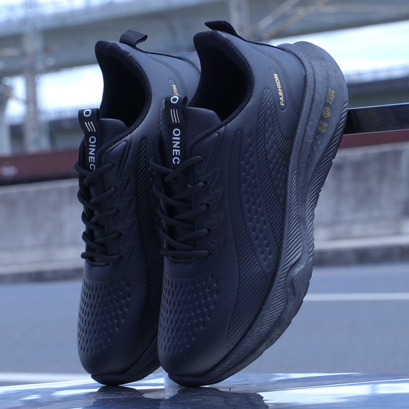 秋季男鞋2024新款皮面运动鞋减震休闲跑步鞋男款防滑耐磨男士鞋子