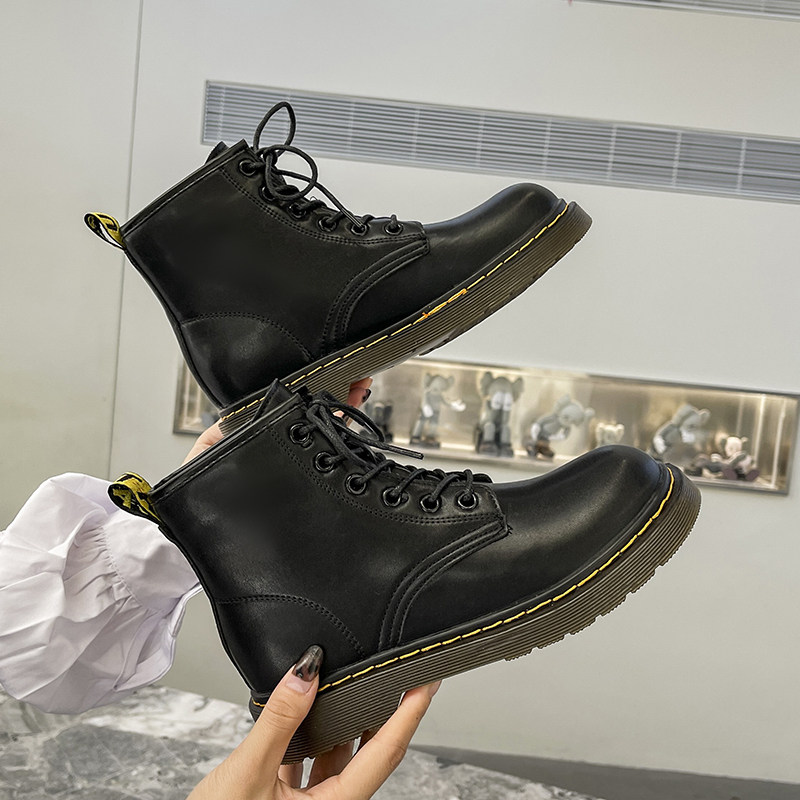 秋冬季情侣百搭8孔系带马丁靴加绒短靴ins英伦风女单靴大码40-43,女鞋,马丁靴,淘宝优惠券,粉丝福利购,淘宝优惠卷