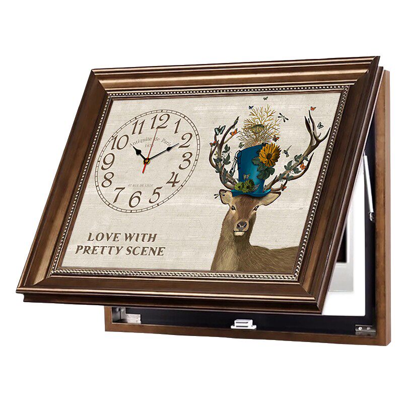 网红美式电表箱装饰画带钟表免打孔欧式客厅配强弱电箱电闸盒遮挡