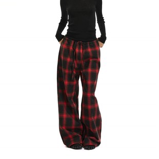 圣诞红调 Two 毛呢廓形格纹松紧低腰阔腿裤 guys 黑白格纹 little