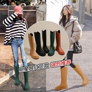 工作套鞋 外穿水鞋 日系高筒靴子女防水防滑雨鞋 雨靴女高筒厚底时尚
