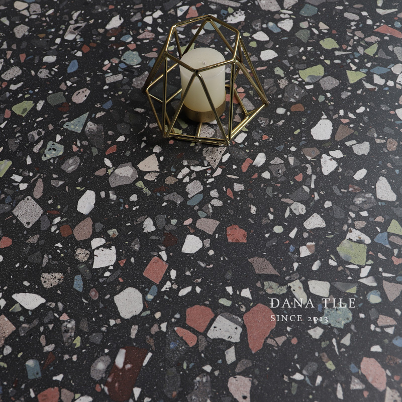 戴纳黑色彩色水磨石瓷砖600x1200厨房卫生间浴室墙砖户外院子地砖