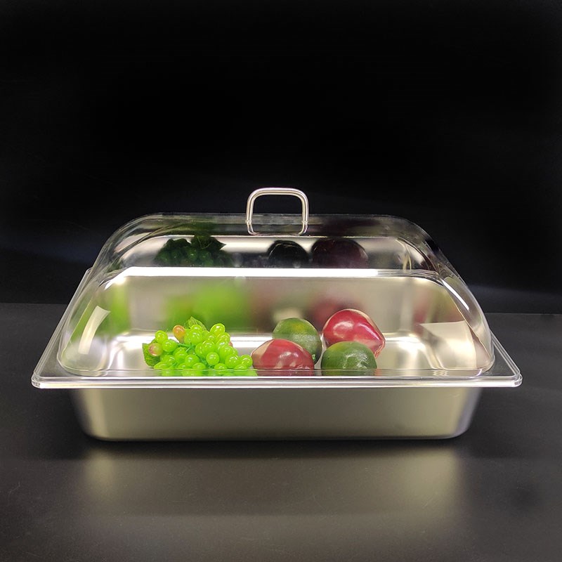 卤菜熟食展示盘带盖长方形不锈钢水果凉菜盘透明翻盖试吃盒子商用