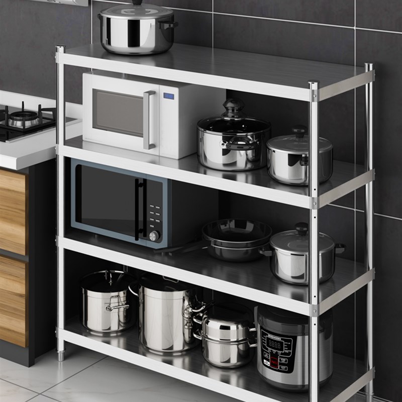 304厨房置物架家用不锈钢货架不绣钢收纳微波炉菜架子落地式多层