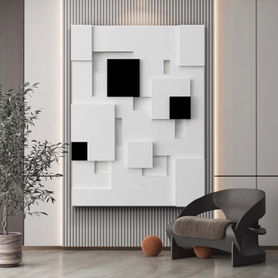 画木雕几何抽象大气 立体浮雕壁画 入户玄关装 饰简g约过道走廊竖版