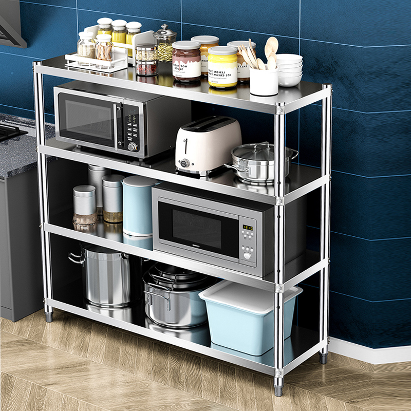 厨房4层微波炉架落地不锈钢置物架收纳烤箱架子储物多层家用货架