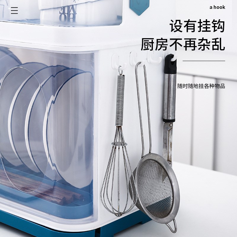 碗筷收纳盒双层碗架带盖餐装碗碟盘厨房沥水架置物架沥水塑料碗柜