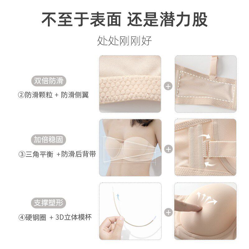 无肩带全罩杯防滑聚拢无痕内衣90G95F100B100G105F大胸抹胸文胸罩