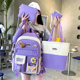 五件套书包女小学生3-6年级学院风新品ins超Q火初高中生双肩背包