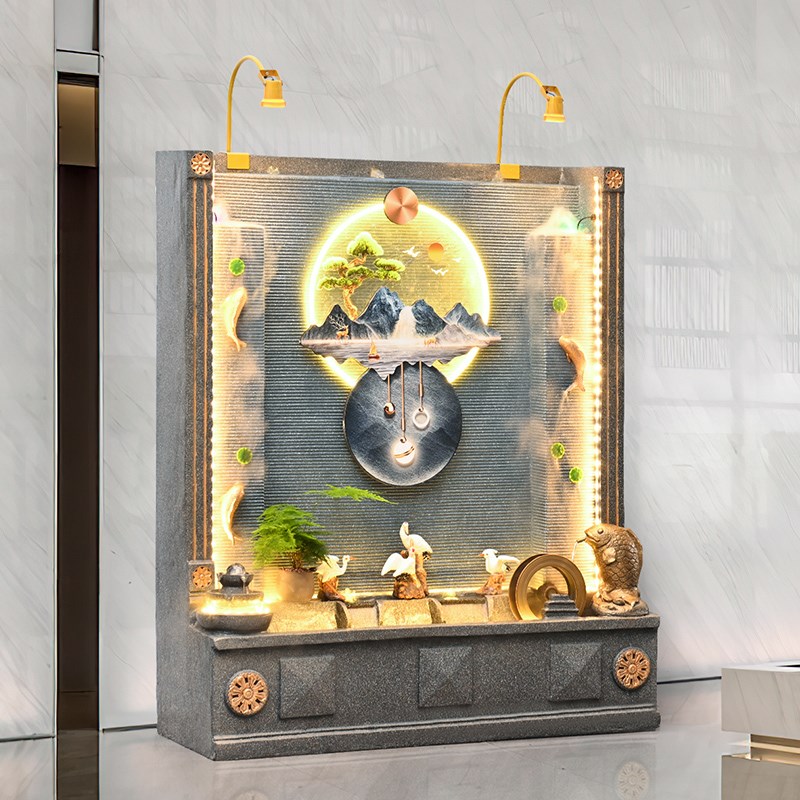 流水墙屏风瀑布中式水景观落地摆件办公室酒店玄关装饰乔迁开业礼