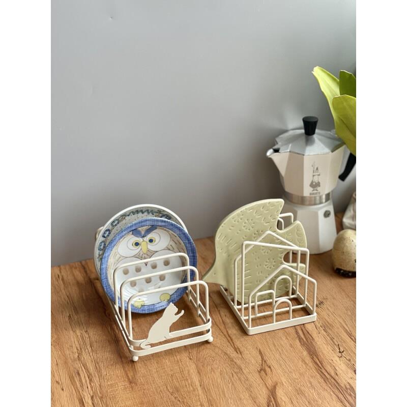 小猫厨房铁艺餐桌盘子架沥水架整理收纳架砧板架杯垫锅垫架碗架