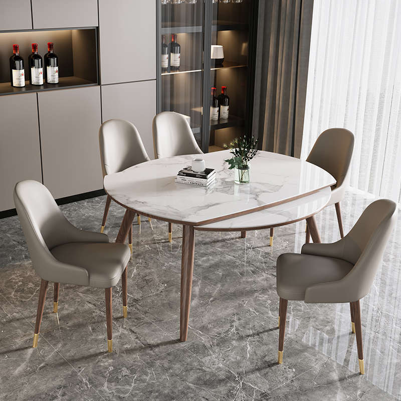 多功能岩板餐桌现代简约家用小户型可折叠伸缩实木圆桌 Y2023新款