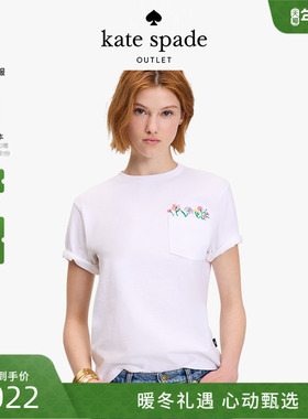 【3期免息】kate spade ks奥莱花朵刺绣贴袋短袖T恤