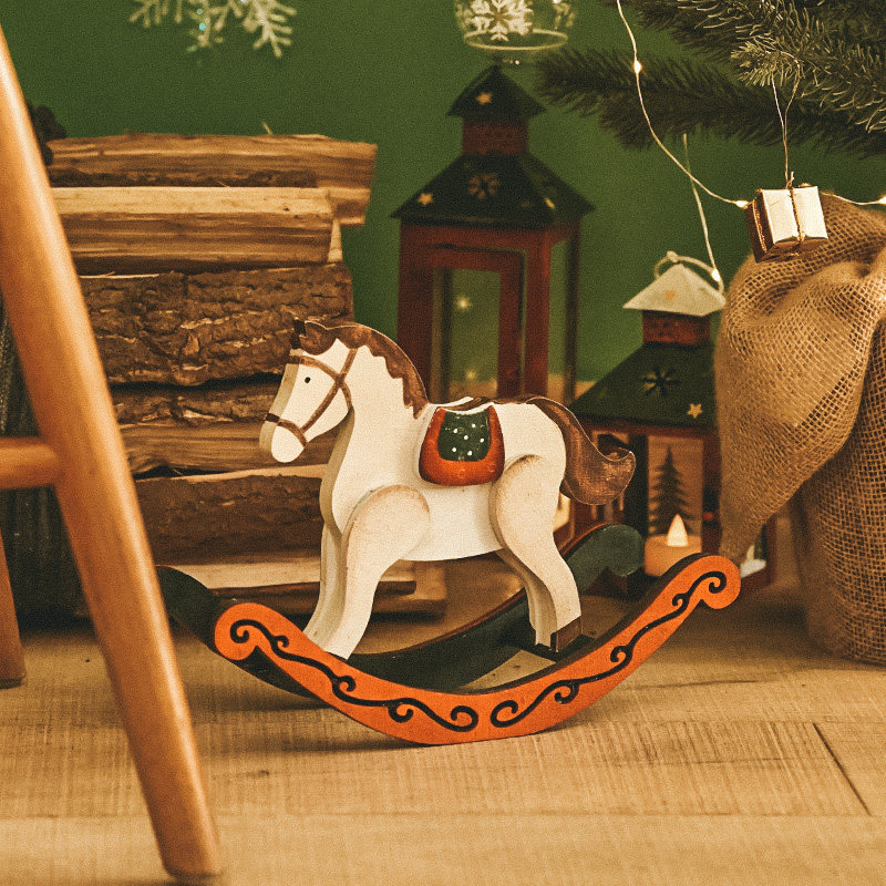 木质做旧小木马儿童玩具摆件圣诞节桌面橱窗场景布置装饰拍照道具
