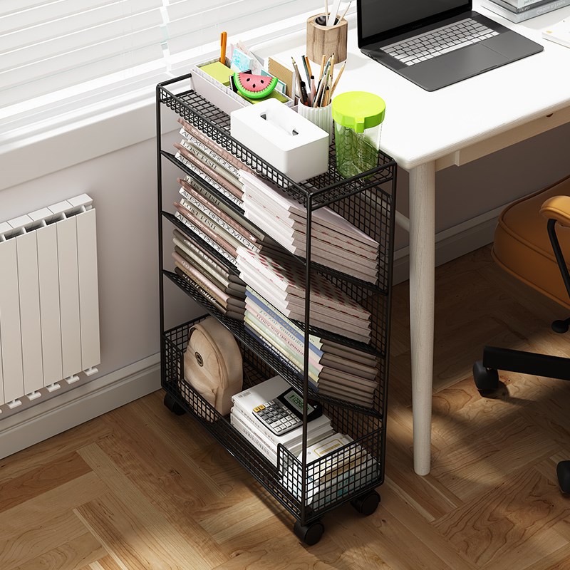 小书架可移动书桌旁小书架书柜侧边书架置物架落地桌边书柜收纳柜