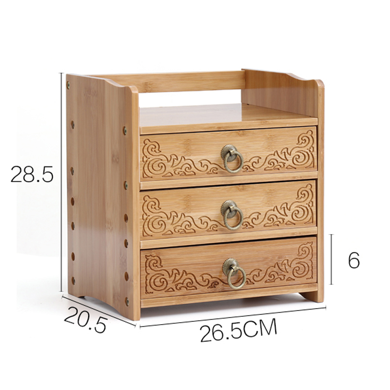 桌面收纳盒竹木质家居办公抽屉式桌上整理柜药盒置物架省空间储物