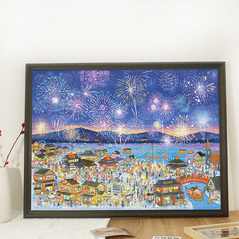 花火夜游拼图框2000片96*68cm专用拼图框裱框实木相框金属画框