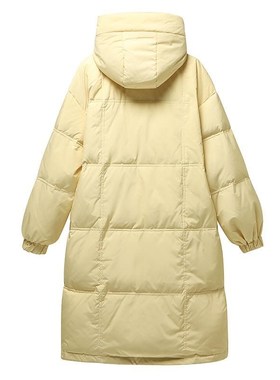 奶韩版羽绒服h女长款长过膝宽松加厚奶黄色可拆卸帽反季冬装