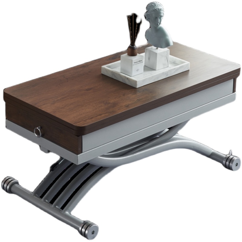 小户型多功能实木升降茶几餐桌两用一体式伸缩折叠长方形岩板