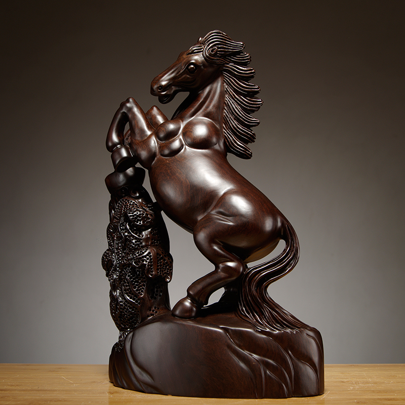 黑檀木雕马到成功摆件红木雕刻白菜生肖马工艺品家居装饰开业礼品