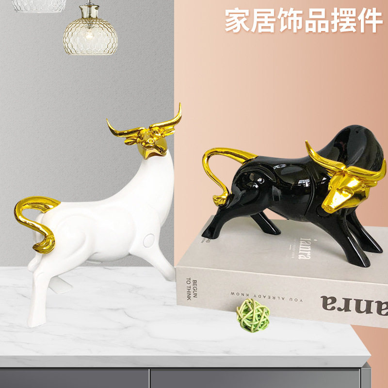 树脂工艺品艺术牛摆件现代简约轻奢风客厅装饰品艺术抽象创意摆件