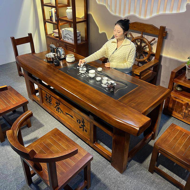 船茶木无品牌/实木茶桌椅组合一桌老五椅几茶台一茶体泡桌办公室