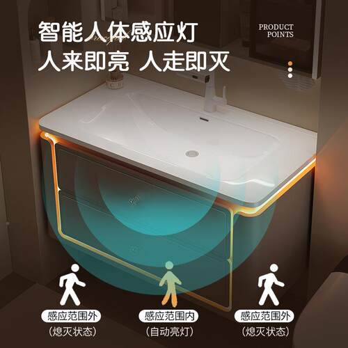 法式简约奶油风木浴室柜组实合陶一体洗手脸台235盆卫瓷生间池洗