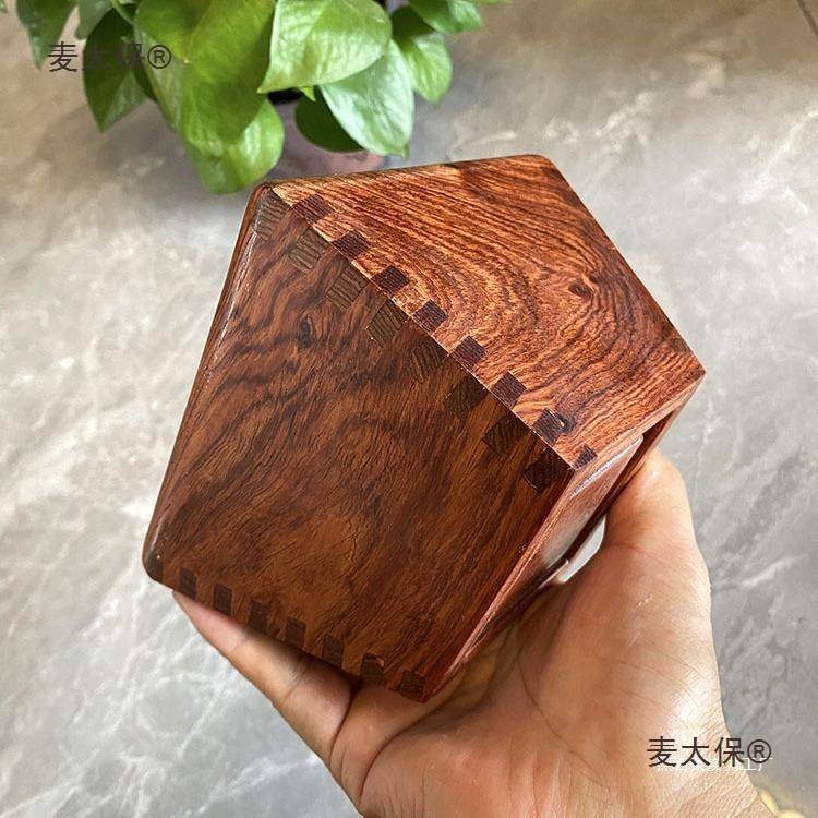 升米斗榫卯结构缅甸大果花梨收纳米斗米实木摆件老式紫檀红麦太保