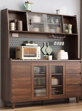 代纳实木餐边收柜简约客厅酒柜茶星耀胡桃水柜厨房储物柜柜橱柜一体现靠