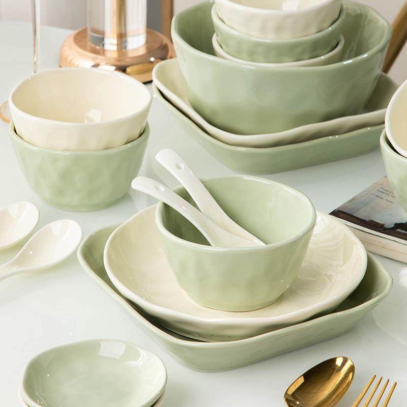 025奶油风碗碟套装2碗家圆形餐石纹奶油具用高颜值碗子筷盘碗盘套,餐饮具,碗,淘宝优惠券,粉丝福利购,淘宝优惠卷