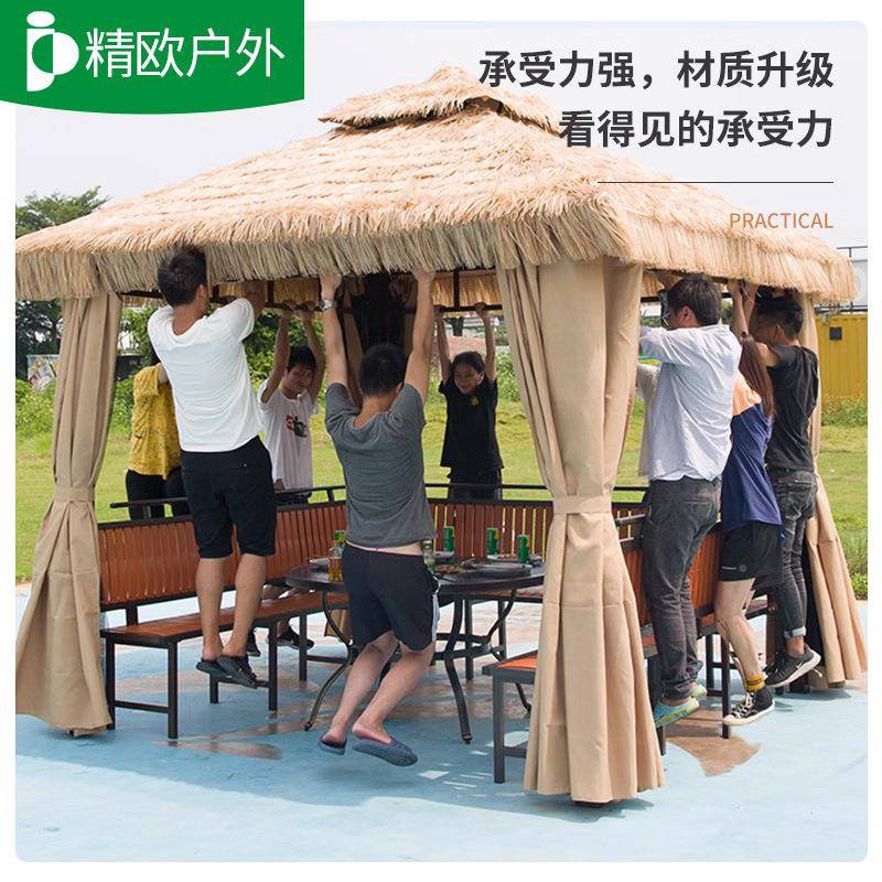 户外草凉亭UWZ庭院农庄四茶角水亭四柱亭假毛草遮阳真棚仿茅草凉