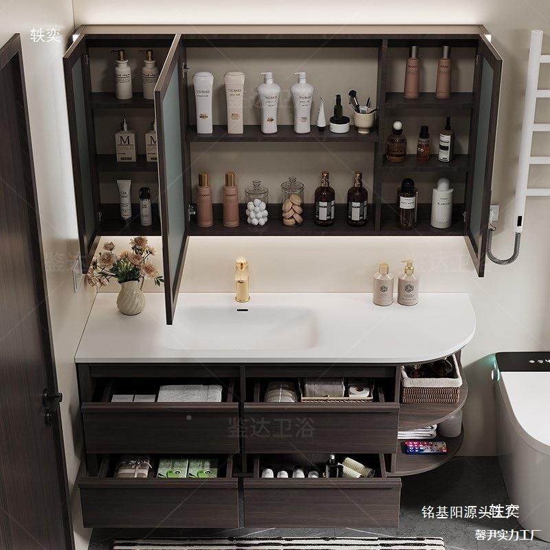 中古风655岩板热一体盆浴室弯组合圆弧G开柜放格卫间洗手脸盆柜生,家装主材,浴室柜,淘宝优惠券,粉丝福利购,淘宝优惠卷
