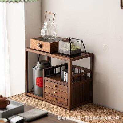 胡桃厅木桌面MLH置物架博茶具小型收纳架实茶饼盒客茶木室古架收