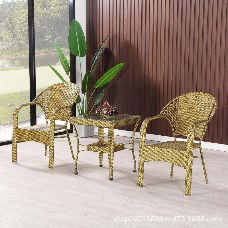 3户外桌椅组合休闲庭背院露天室外院台子露台阳花园靠三件套小藤