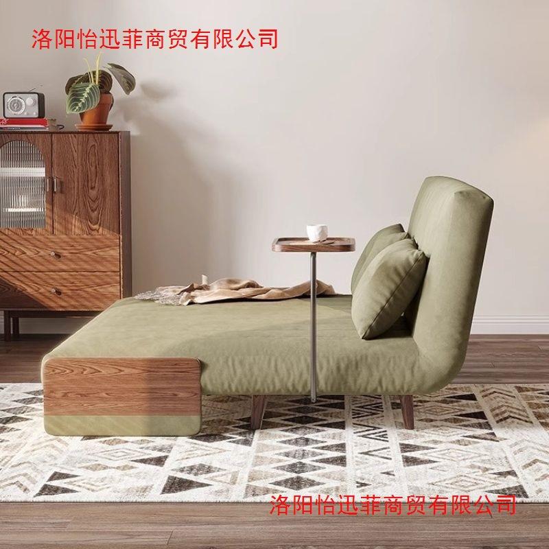 户HKT实木沙发床复古可折叠两用小型厅客阳多功能可伸台缩简约沙