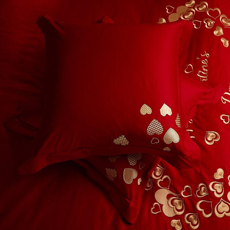 结婚靠垫大婚纯棉GNU刺一绣床上抱枕芯套庆房嫁礼喜庆红头枕60*60