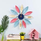 美式 饰铁艺树叶挂钟壁创挂意客厅时家用壁钟JAT挂表静音钟表装 钟