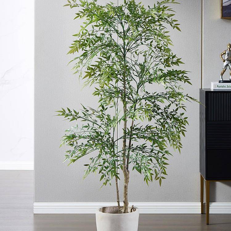 仿家真植南天竹盆栽仿生绿盆景假树造景客厅TM661018居装物饰火焰