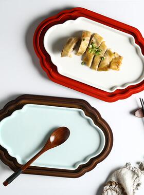特色店中式菜竹木平凉盘饭陶瓷TJF异形炒菜碟子意酒店创明档餐具